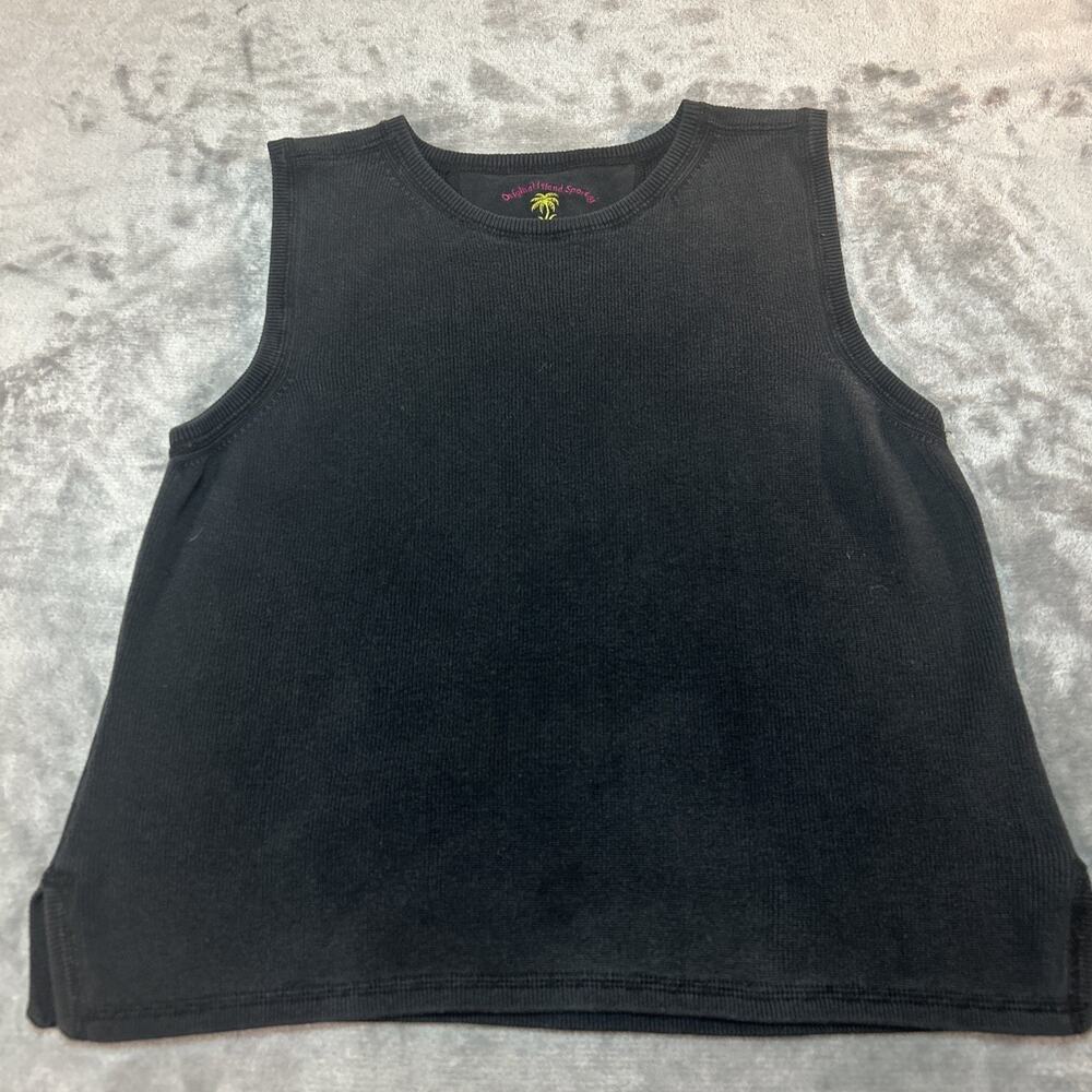 Original Island Sport Tank Top Women M Black Sleeveless Pullover Sweater